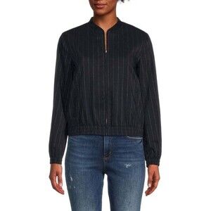 Theory Womens Baharah Striped Linen Blend Bomber Jacket Navy Size Large